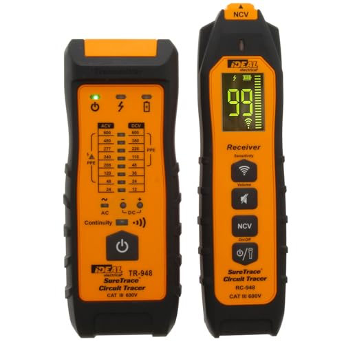 Ideal Electrical SureTrace Plus Circuit Tracer (61-948) 0-600 Volts AC/DC with Built-in Continuity Test and High-Visibility Displays — Find Breakers, Fuses, Wires, Dead Shorts, and Splice Errors