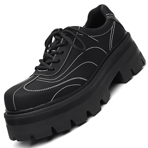 Men's Platform Chunky Fashion Sneakers Height Boosting Shoes Casual Leather Oxfords Derby Shoes Dating Party Prom (Black, Adult, Men, 13, Numeric, US Footwear Size System, Medium)