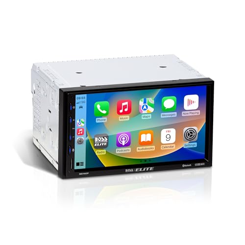 BOSS Audio Systems Elite BE7ACP Car Stereo - 7" Display, Apple CarPlay & Android Auto Head Unit, Double DIN Touch Screen Car Stereo, Bluetooth, AM/FM Radio Receiver, USB, SD, No CD/DVD Player