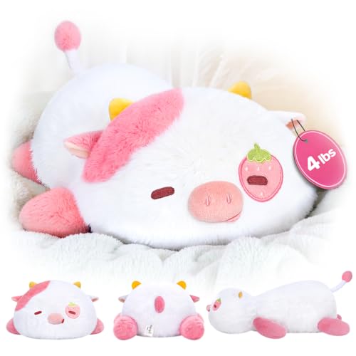 Weighted Stuffed Animals 4.0 Lbs – Weighted Strawberry Cow Plush, Weighted Plush Animals for Kids, Cow Weighted Pillow, Birthday Gifts for Women, Girls and Males (23 inch)