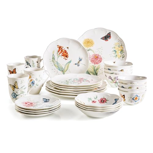 Lenox 865075 Butterfly Meadow 28-Piece Dinnerware Set, White