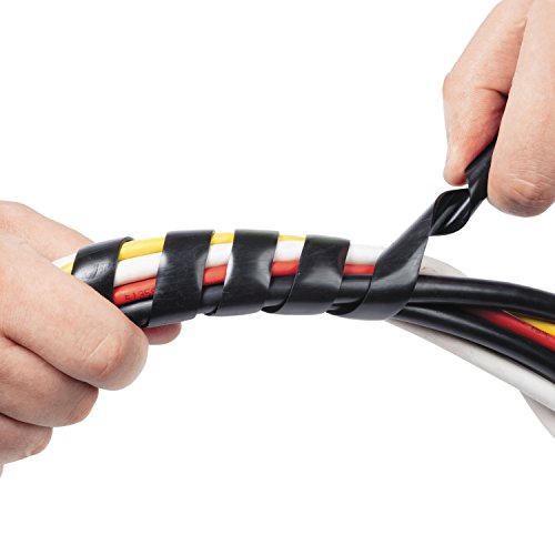 D-Line 8.2ft Black Cord Wrap, Spiral Cable Sleeve, Wire Wrapper for Cables 0.39-1.5in Diameter, Computer Cord Organizer, Wrap by Hand Cord Bundler, LDPE Plastic - 0.39in - 1.5in Diameter