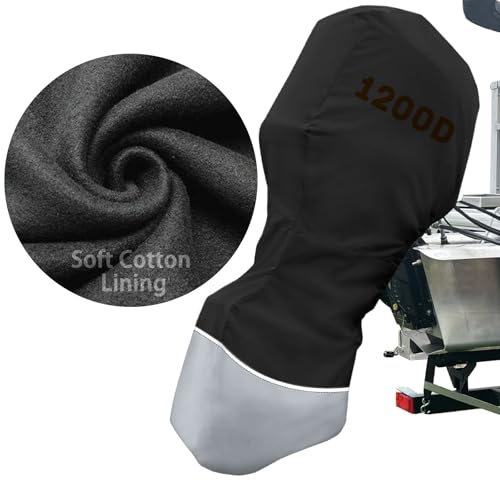 Eapoch Full Outboard Motor Cover - 1200D Waterproof Boat Motor Cover with Cotton Lining - Fits 30-60 HP Outboard Engine - Heavy Duty - Silver Black
