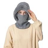 Balaclava Women Face Cover for Cold Weather Fleece Face Mask for Men Womens Winter Hat,Warm Ski Mask Knit Hooded Scarf Hat (Grey)