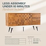 Bme Sideboard Georgina Solid Wood 2 Doors & 3 Drawers, 61'' Mid Century Modern Cabinet with Geometric Pattern for Kitchen, Dining, Living Room, Teak Brown