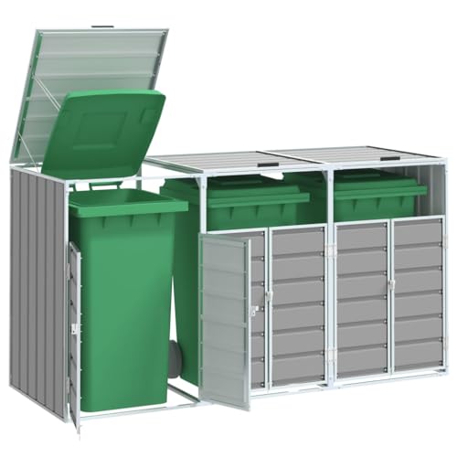 sofutoo Discreet Wheelie Bin Storage for a Tidy Garden, Durable Steel Design, Fits Triple 63.4 Gal Bins, Gray