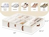 StorageWorks Under Bed Shoe Storage Organizer, Underbed Shoes Container with Adjustable Dividers, Shoe Storage Basket with Cover, Beige, 2-Pack, Space-Saving Shoe Box Fits up to 24 Pairs