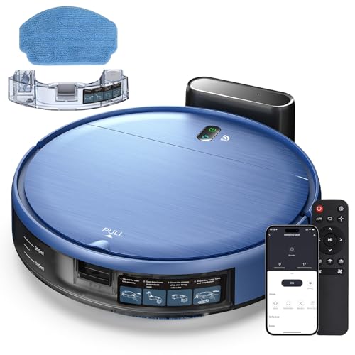 SHELIKI Robot Vacuum and Mop, 2-in-1 Robotic Vacuums Cleaner with Smart Max Strong Suction, WiFi/App/Alexa Voice Control, Obstacle Avoidance, for Pet Hair, Carpets and More - Blue