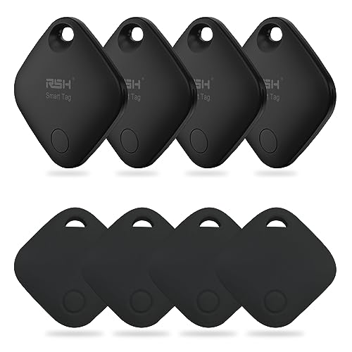 Key Finder 4 Pack Tag with Case Bluetooth Tracker for Luggage Works with Apple Find My Smart Tracker Locator for Suitcase, Bag, Backpack, Wallet, Replaceable Battery Smart tag Item Finder