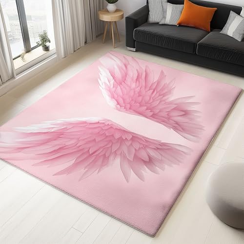 Realism Angel Wings Area Rugs for Living Room Pink Fluffy Rug Soft Flannel, Rug Floor Carpet with Durable Anti Slip Backing, Carpet Runners Ideal for Bedroom and Nursery 6 x 9 ft