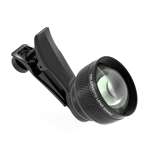 Veedzoens 60mm Telephoto Lens for iPhone Android Smartphone, Compatible with SmallRig NEEWER Phone Cage, with 17mm Thread Universal Phone Lens Clip and Black Portable Bag