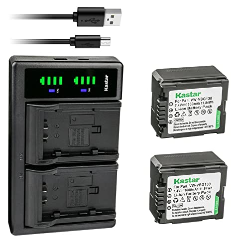 Kastar 2-Pack VW-VBG130 Battery and LTD2 USB Charger Replacement for Panasonic VDR-D50, VDR-D51, VDR-D210, VDR-D220 Camera, Panasonic VW-VBG070, VW-VBG130, VW-VBG260 Battery