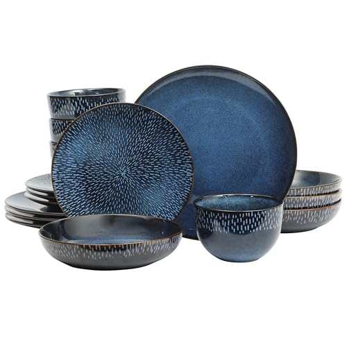 Gibson Elite Matisse 16 Piece Double Bowl Dinnerware Set, Cobalt Blue, Service for 4 (16pcs)