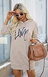 PRETTYGARDEN Womens Hooded Sweatshirt Drawstring Lightweight Long Sleeve Pullover Hoodie Dress With Pockets (Apricot, Large)