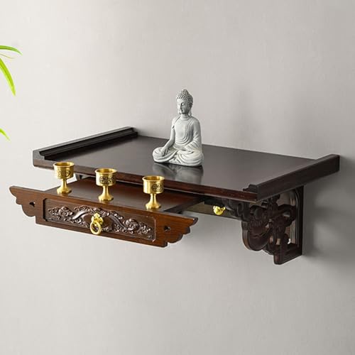 Wall-Mounted Buddha Statue Stand Shrine Altar Table ,Guanyin God Of Wealth Guangong Display Pedestal Offering Pooja Table, Bamboo Prayer Buddhist Niche Incense Table Tribute Table Puja Table
