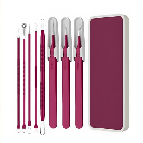Blackhead Remover Kit, Pimple Popper Tool Set, Professional Acne Extractor with Stainless Steel Tweezers, Comedone Whitehead Remover, Face Skin Care with Storage Case (Red)