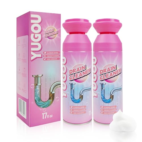Yugou Foaming Drain Cleaner, Sink Cleaner and Deodorizer, Drain Clog Remover for Kitchen Sinks, Shower Drains, Tubs (2pcs)