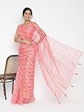 VIRICA Women's Net Organza Digital Print Saree with Unstitched Blouse Peice (Pink)