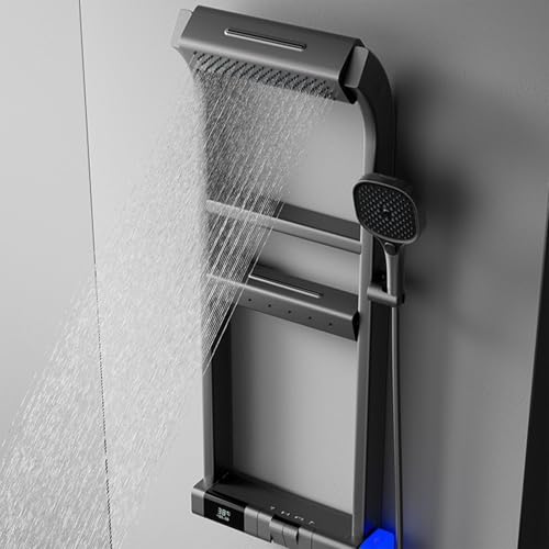 TYYMLY Shower Panel Tower System with 6 Functions Piano Key Design,Stainless Steel Shower Column Wall Mount(Grey)