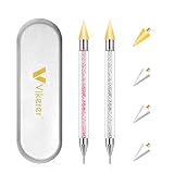 Vikerer Rhinestone Picker, 2 Pack Diamond Art Painting Dotting Pen, Dual-end Rhinestones Applicator Pickup Tool for Nail Gems Flatback Swarovski Crystal DIY with 4 Extra Tips