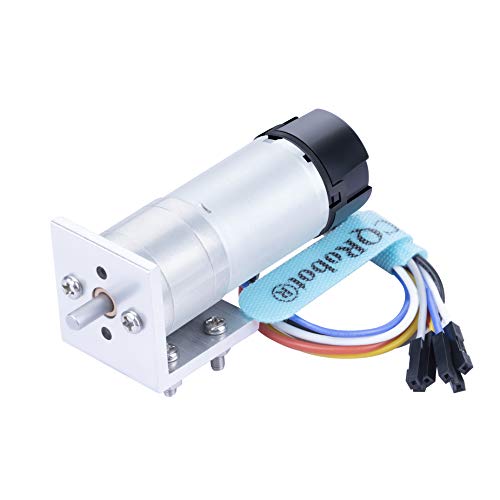 CQRobot 4.4:1 HP Metal DC Geared-Down Motor 25Dx62.5L mm 12W/12V with 48 CPR Encoder and Fix Bracket. 2250 RPM/1.7 kg.cm (24 oz.in), D-Shaped Output Shaft 4 mm/12.5 mm (Diameter/Length).