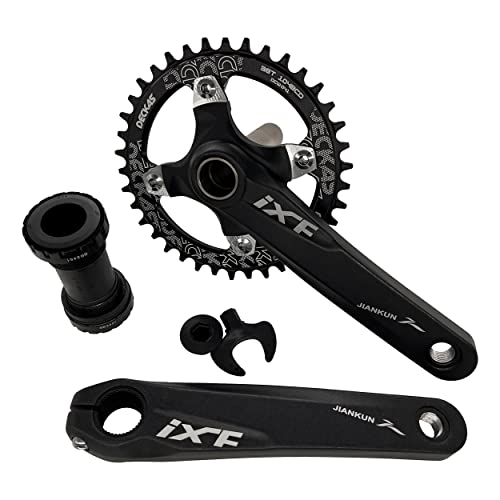 DECKAS 170mm Crankset, 104BCD 32T 34T 36T 38T Round Single Speed Narrow Wide Tooth Chainring and Crank Arm Set for MTB BMX Road Bicycle (Black 38T)