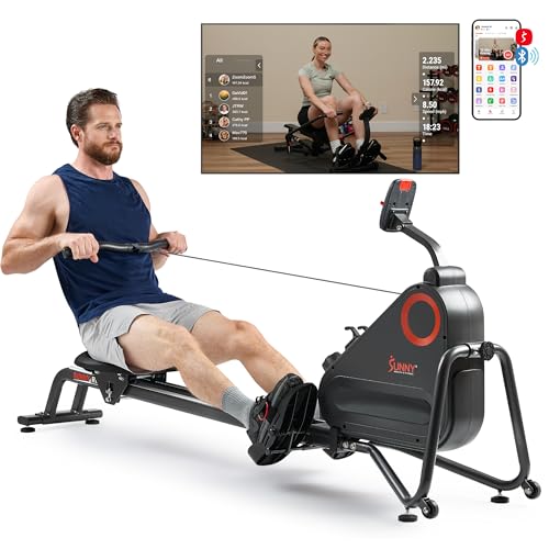 Sunny Health & Fitness Smart Silent Magnetic Rowing Machine with Dual Slide Rail – Magnetic Resistance Rower Designed for Low-Impact Full-Body Workouts and Users up to 300 LB - SF-RW523021