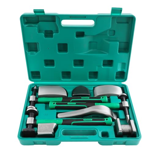 Fenjidrop 9 Pcs Auto Body Panel Fender Hammer Dolly Set, Metal Body Shop Tools Metal Repair Tool Kit Dent Repair Tools for Metal Shaping Movable Car Body Corrector Kit