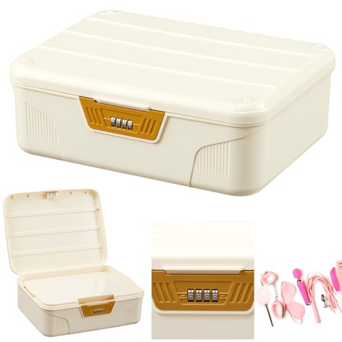 Geelin Adult Game Toy Storage Organizer Case for Women and Men Large Lockable Storage Box 13 x 10.4 x 4.7 Inches for Home Travel Games Toys Organization,Cream White
