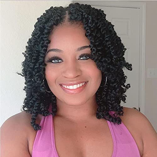 The BOHOBABE Crochet Passion Twist Hair Pretwisted 10 Inch Short Pre-looped Passion Twist Crochet Braiding Hair 8 Packs Natural Black Women Crochet Braids (1B)