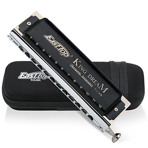 East top King Dream Chromatic Harmonica Key of C,12 Holes 48 Tones Professional Mouth Organ Harmonica for Adults, Professionals and Students (48K)