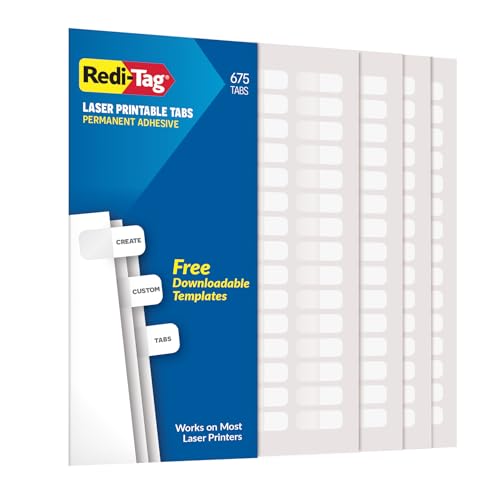 Redi-Tag Laser Index Tabs, Divider Tabs, Permanent Adhesive Index Labels Customizable Divider Labels, 7/16" x 1", White, 675 Tabs (B39000)