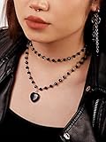 Sacina Gothic Layered Black Bead Heart Necklace, Gothic Goth Necklace, Black Goth Jewelry, Valentine Gift, Halloween Christmas Jewelry Gift for Women