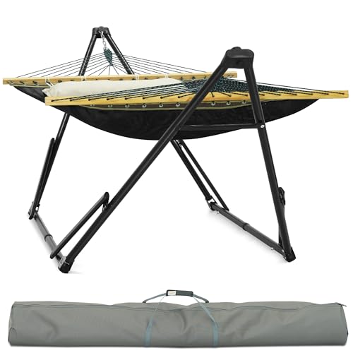 Tranquillo Unity Adjustable Hammock Stand, 800 lbs Capacity Steel Double Hammock Stand for 2 Persons, Premium Pre-Assembled Stand for Indoor Outdoor, Black