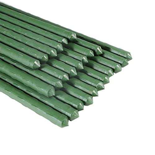 Garmeinea Garden Stakes 57 Inches Plastic Coated Steel Plant Stakes for Growing Climbing Plants, Pack of 25
