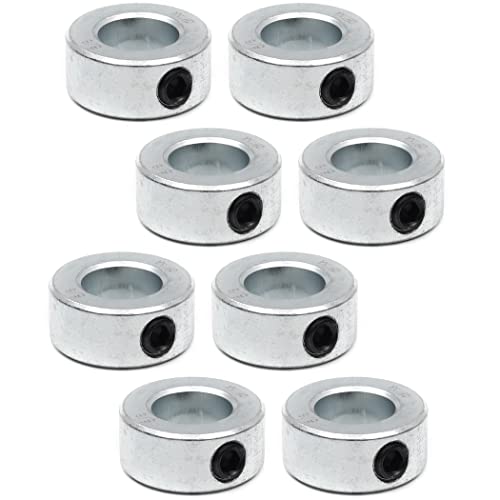 (8-Pack) Zinc Plated Carbon Steel 5/8" Bore Shaft Collars Sets - Screw Style Bore Shaft Collars with 5/8" Bore Size, 1-1/8 Outer Diameter, and 1/2 Width - Suitable for Automotive and Industrial Use