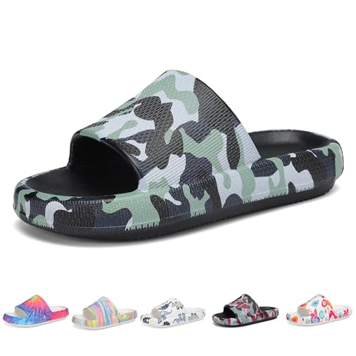 Boys and Girls Cloud Slides for Kids – Non-Slip Summer Slippers Lightweight Beach, Pool, and Indoor Shower Sandals Camo Black Little Kid 12.5-13