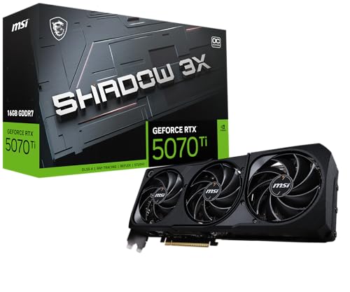 MSI Gaming RTX 5070 TI 16G Shadow 3X OC Graphics Card (16GB GDDR7, 256-bit, Extreme Performance: 2497 MHz, DisplayPort x3 2.1a, HDMI 2.1b, NVIDIA Blackwell Architecture)