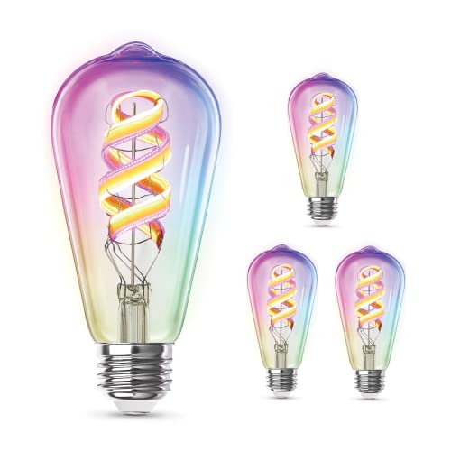 Feit Electric ST21 Smart Spiral LED Filament Edison Bulb, 60W Equiv, RGBW Color Changing, Dimmable, 2.4GHz Wi-Fi Enabled, Works with Alexa & Google Home, App Control, ST2160/RGBW/FIL/AG/4, 4 Pack