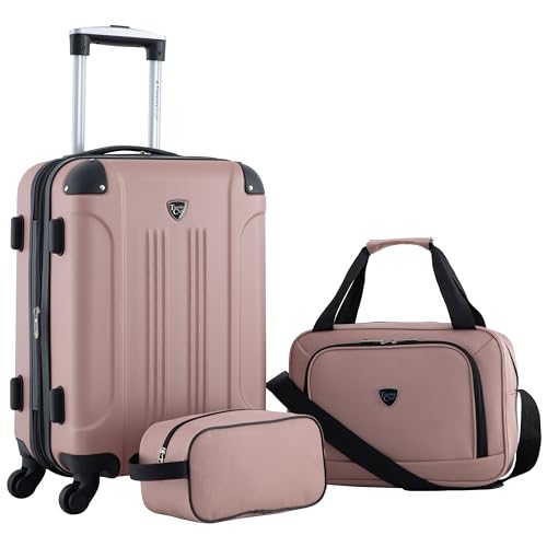 Travelers Club Chicago Hardside Expandable Spinner Luggage, Rose Gold, 3 Piece Set