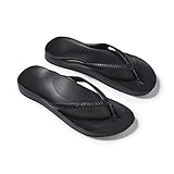 Archies Arch Support Flip Flops for Men & Women – Orthotic Sandals for Plantar Fasciitis Relief – Lightweight, Cushioning, Shock-Absorbing Sandals for Walking, Foot Pain & All-Day Comfort - Black (US Men's 6 / US Women's 7)