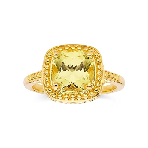 Fine Color Jewels Lab Created Canary Yellow Sapphire Cushion Cut Statement Ring - Chunky18K Gold Sterling Silver Ring For Women (Sizes 5 6 7 8)