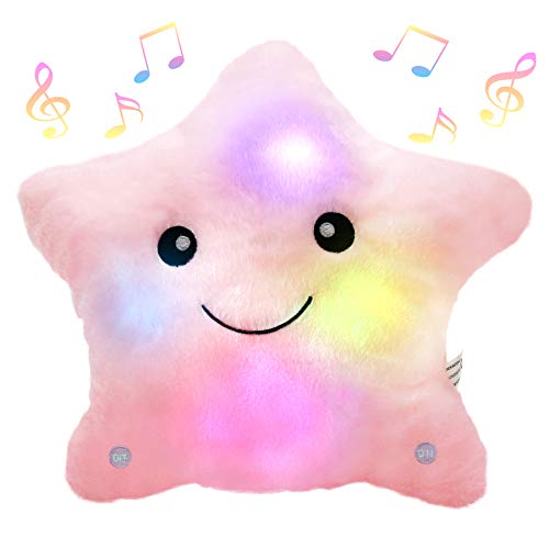 BSTAOFY Musical LED Twinkle Star Stuffed Animals Creative Lullaby Light up Soft Singing Pillow Plush Toys Accompany Kids Glow at Night Birthday for Girls Toddlers, Pink