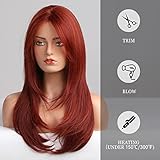 HAIRCUBE Red Wigs for Women,Long Layered Wigs with Bangs Heat Resistant Synthetic Fibre Wigs(pelucas de cabello natural)