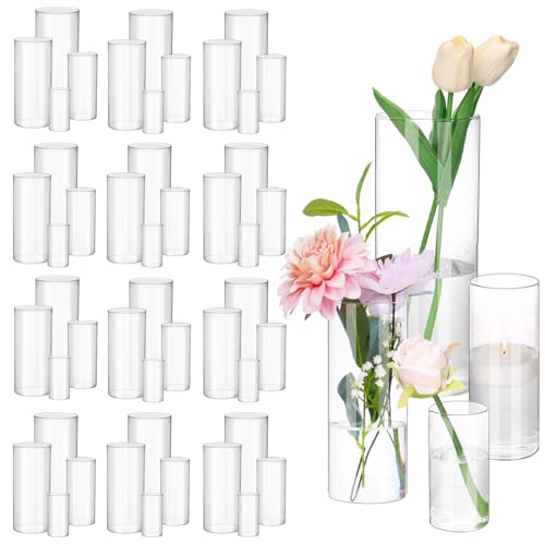 Fixwal 48pcs Clear Glass Cylinder Vases, 4, 6, 8, 10 Inch Tall Cylinder Vases for Centerpieces, Glass Flower Vase, Floating Candle Holder Vase for Table Shelf, Party, Wedding, Home Decor