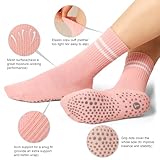 Toes Home Pilates Socks for Women with Grippers, Non Slip Yoga Crew Socks for Barre Hospital Exercise Workout Sticky Athletic Slipper Socks 4 Pairs