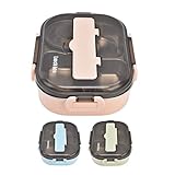 LIZEALUCKY Bento Box, Stainless Steel Lunch Box,4‑Grid Portable Bento Box,Food Storage Container for Adult,The Lid Contains Spoons and Chopsticks(Pink)