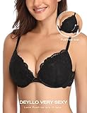 Deyllo Women’s Push Up Lace Bra Comfort Padded Underwire Bra Lift Up Add One Cup(Black,36DD)