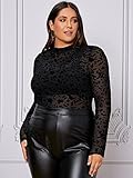 Floerns Women's Plus Size Leopard Print Mock Neck Mesh Long Sleeve Tee Shirt Top Black 3XL