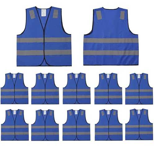 Lavori-AK Blue Safety Vests 10 Pack - Reflective High Visibility Construction ANSI Class 2 Work Vests for Men,Woman,Hi Vis Mesh and Neon Silver Strip